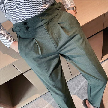 Riolio Fall High Quality Business Casual Draped High-waist Trousers Men Stripes Formal Pants Male Formal Office Social Suit Pants
